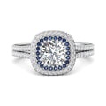 Double Halo Split Band Round Cut Diamond and Sapphire Engagement Ring Pave Setting - Platinum - DG & Co. Jewellery
