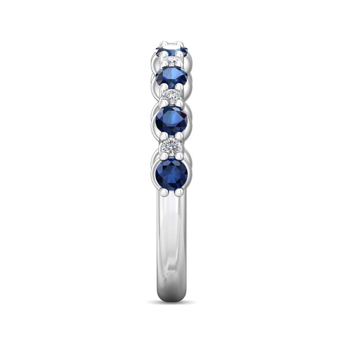 Blue Sapphire Diamond Semi Eternity Classic Wedding Ring Share Claw Setting Set in 18K White Gold - DG & Co. Jewellery