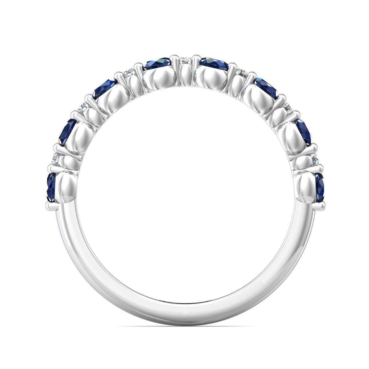 Blue Sapphire Diamond Semi Eternity Classic Wedding Ring Share Claw Setting Set in 18K White Gold - DG & Co. Jewellery