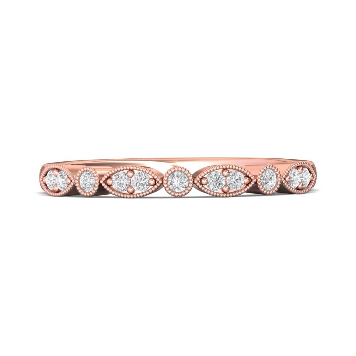Milgrain Vintage Marquise and Dot Bezel And Share Prong Setting Round Cut Diamond Wedding Rind In 18K Rose Gold - DG & Co. Jewellery