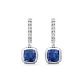 Hoop Sapphire Diamond Earring Cushion Cut Bezel Setting Centre Stone Pave Setting Side Stone in 18K White Gold - DG & Co. Jewellery