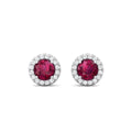 Ruby Halo Diamond Earring Pave Setting Butterfly Backs In 18K White Gold - DG & Co. Jewellery