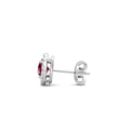 Ruby Halo Diamond Earring Pave Setting Butterfly Backs In 18K White Gold - DG & Co. Jewellery