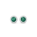 Emerald Halo Stud Diamond Earring Round Cut Centre 4 Claw Setting In 18K White Gold - DG & Co. Jewellery