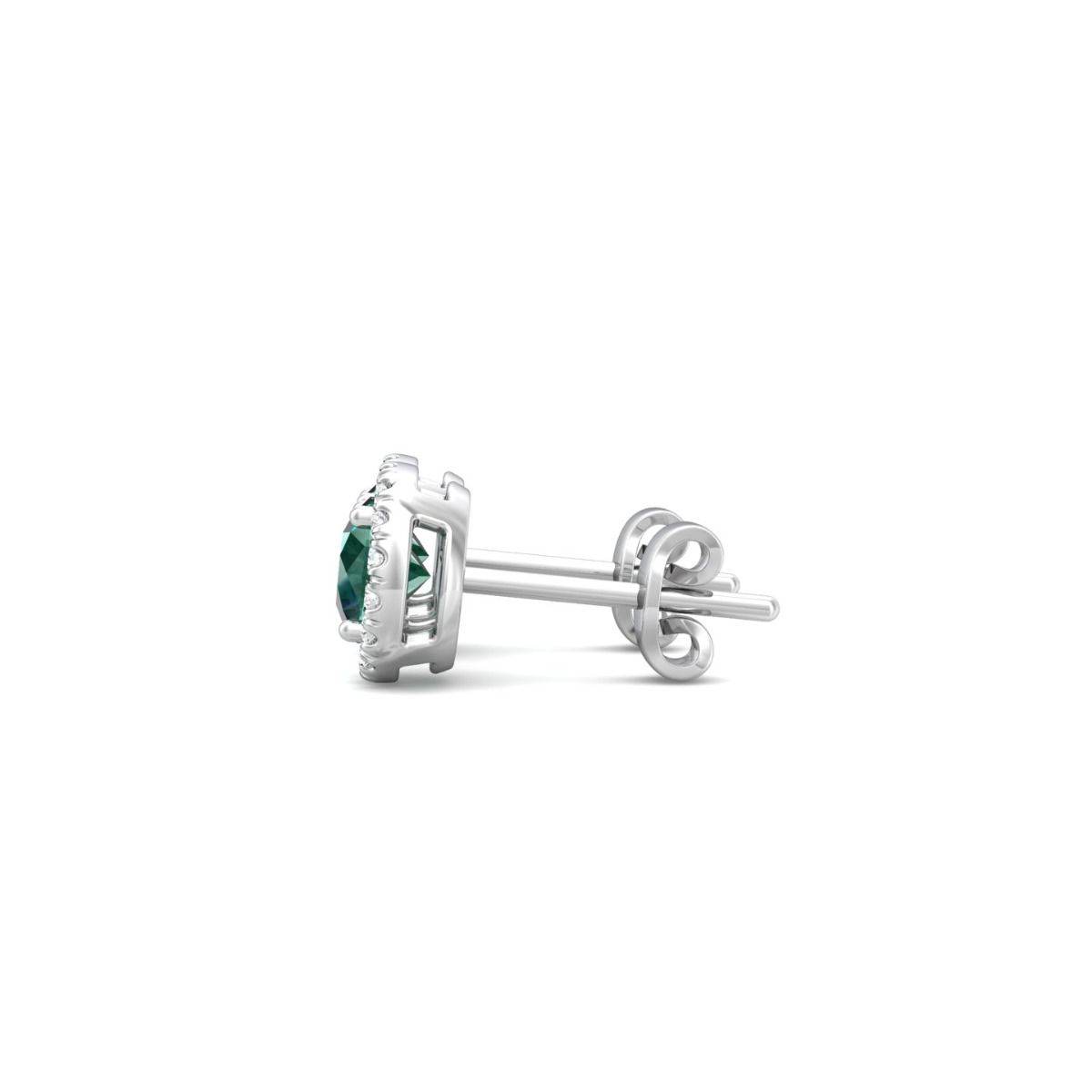 Emerald Halo Stud Diamond Earring Round Cut Centre 4 Claw Setting In 18K White Gold - DG & Co. Jewellery
