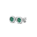 Emerald Halo Stud Diamond Earring Round Cut Centre 4 Claw Setting In 18K White Gold - DG & Co. Jewellery