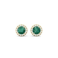 Emerald Stud Halo Diamond Earring Pave Setting In 18K Yellow Gold - DG & Co. Jewellery