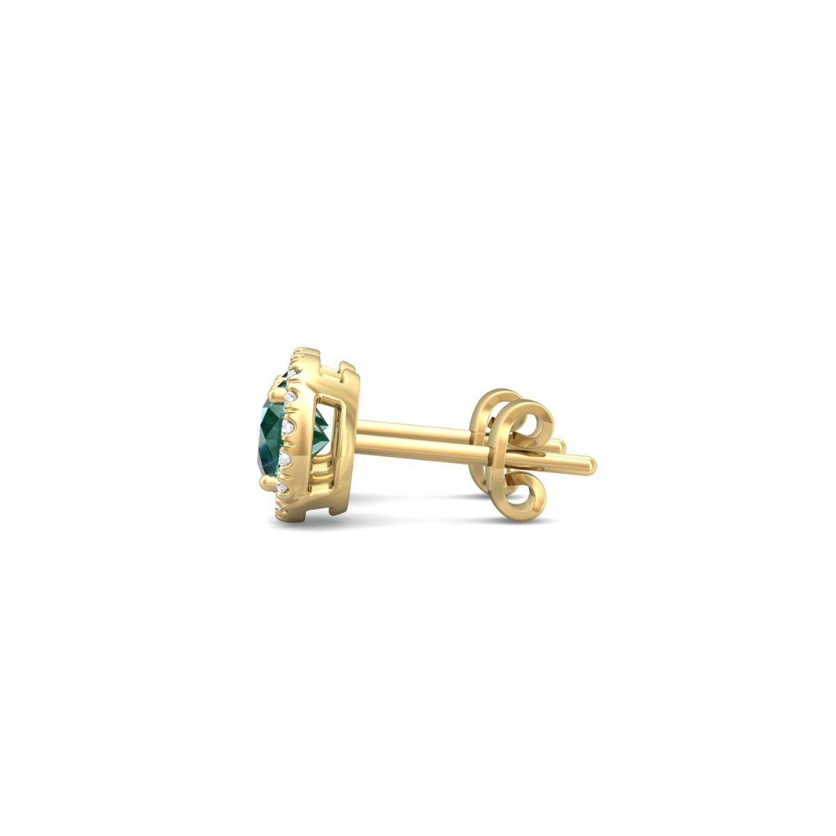 Emerald Stud Halo Diamond Earring Pave Setting In 18K Yellow Gold - DG & Co. Jewellery