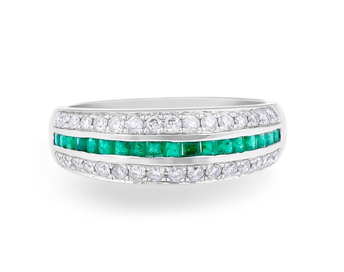 Emerald Diamond Wedding Band in 18 Karat White Gold - DG & Co. Jewellery