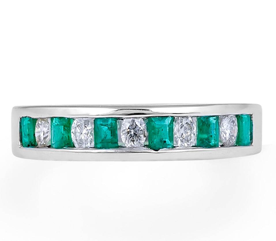 Princess Cut Emerald Diamond Band Channel Setting In 18K White Gold - DG & Co. Jewellery