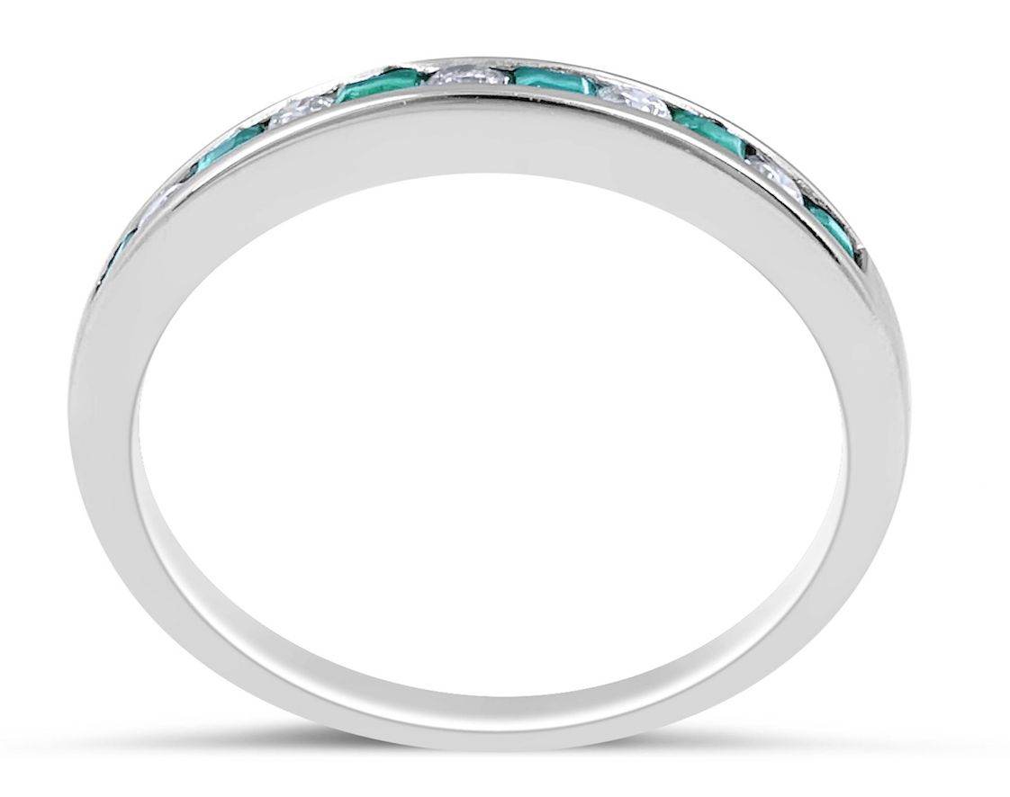 Princess Cut Emerald Diamond Band Channel Setting In 18K White Gold - DG & Co. Jewellery