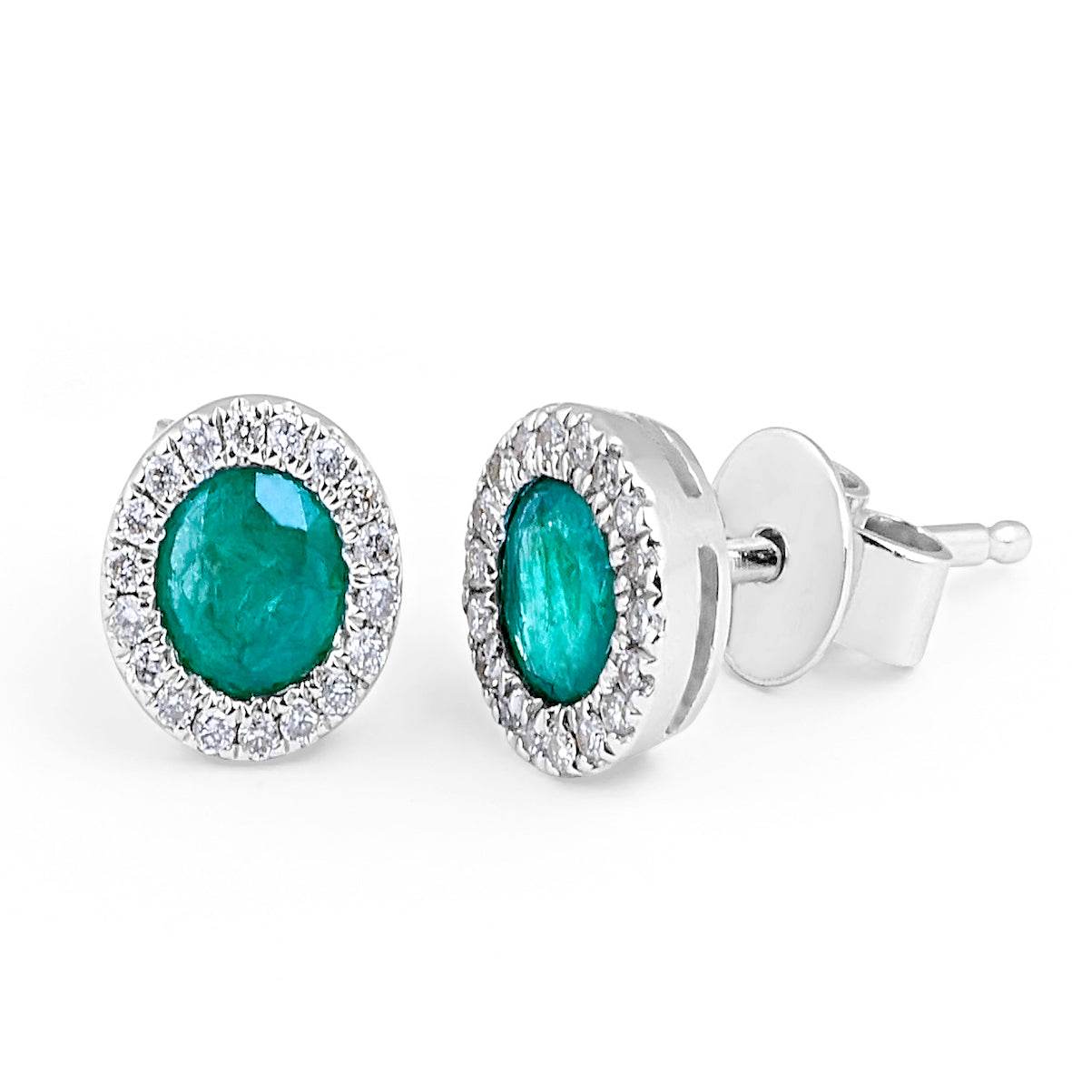 Emerald Diamond Halo Stud Earring in 14 Karat White Gold - DG & Co. Jewellery