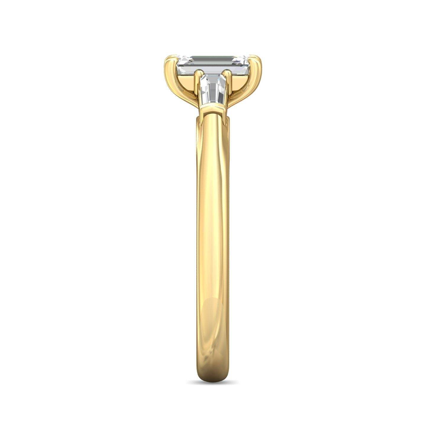 Emerald Cut 3 Stones Diamond Engagement Ring Tapered Baguette Side Stones - 18K Yellow - DG & Co. Jewellery