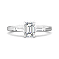 Emerald Cut 3 Stones Diamond Engagement Ring Tapered Baguette Side Stones - 18K White - DG & Co. Jewellery
