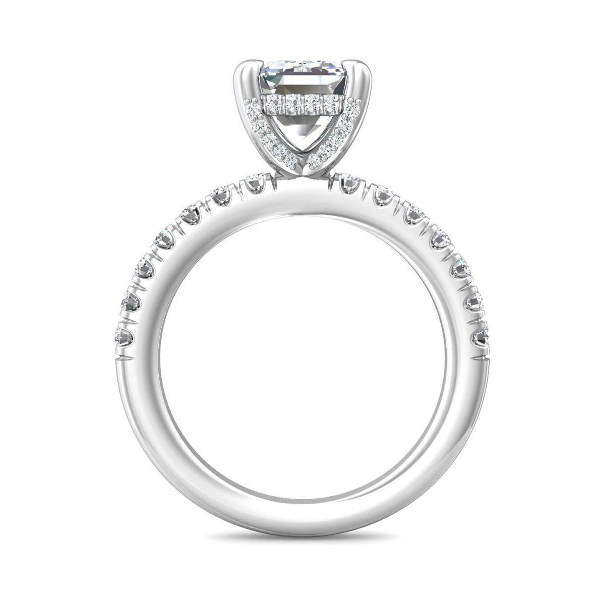 Emerald Cut Hidden Halo Diamond Engagement Ring Four Claw Setting Centre Stone Pave Setting Side Stone - Platinum - DG & Co. Jewellery