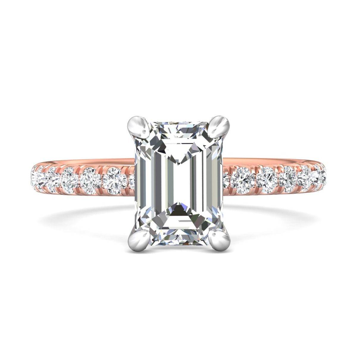 Ladies Two-Tone Hidden Halo Emerald Cut Diamond Engagement Ring Pave Setting Side Stones - 18K Rose - DG & Co. Jewellery