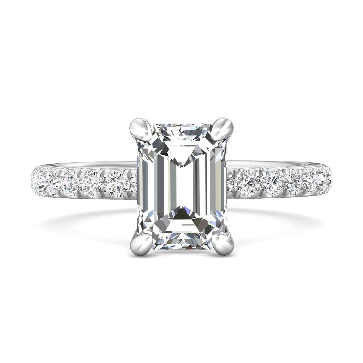 Ladies Two-Tone Hidden Halo Emerald Cut Diamond Engagement Ring 4 Claw Setting Centre Stone Pave Setting Side Stones - Platinum - DG & Co. Jewellery