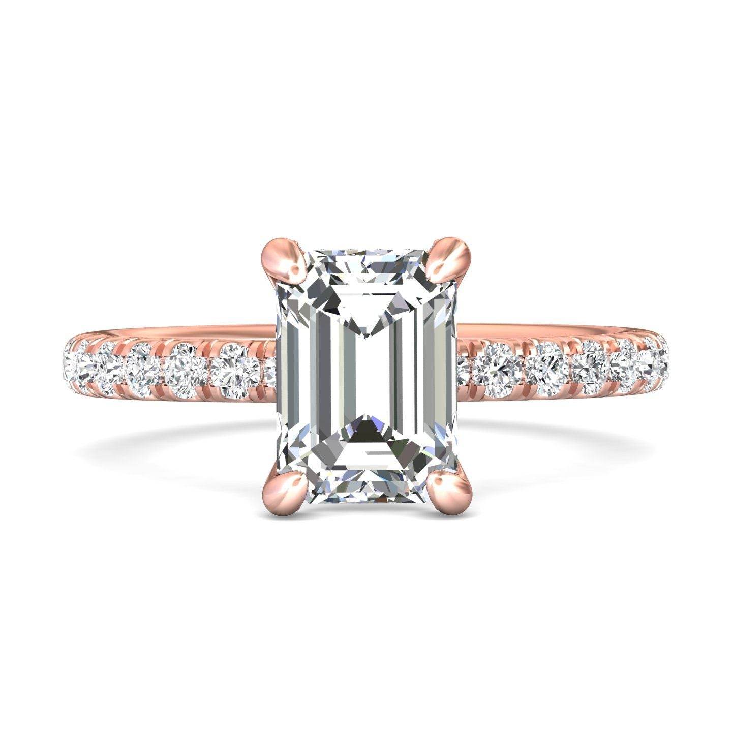 Ladies Two-Tone Hidden Halo Emerald Cut Diamond Engagement Ring Pave Setting Side Stones - 18K Rose - DG & Co. Jewellery