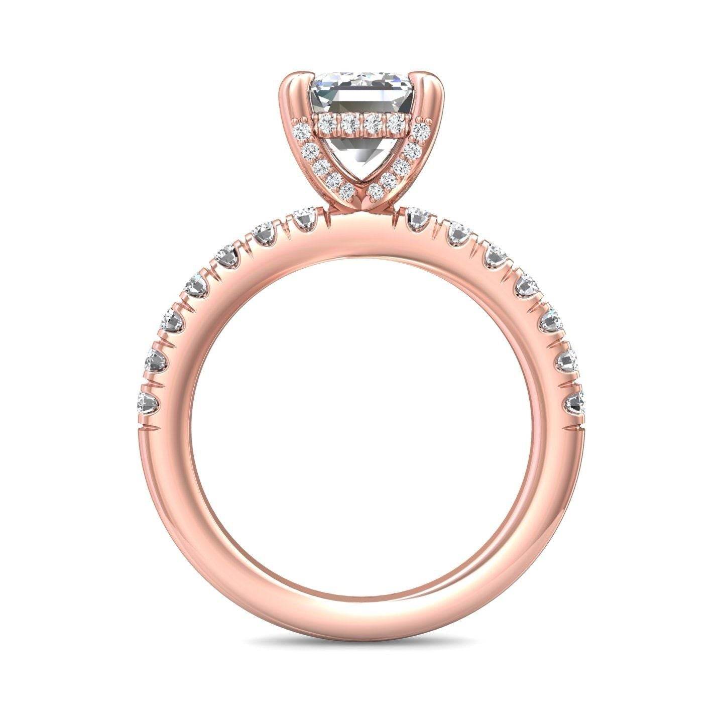 Ladies Two-Tone Hidden Halo Emerald Cut Diamond Engagement Ring Pave Setting Side Stones - 18K Rose - DG & Co. Jewellery