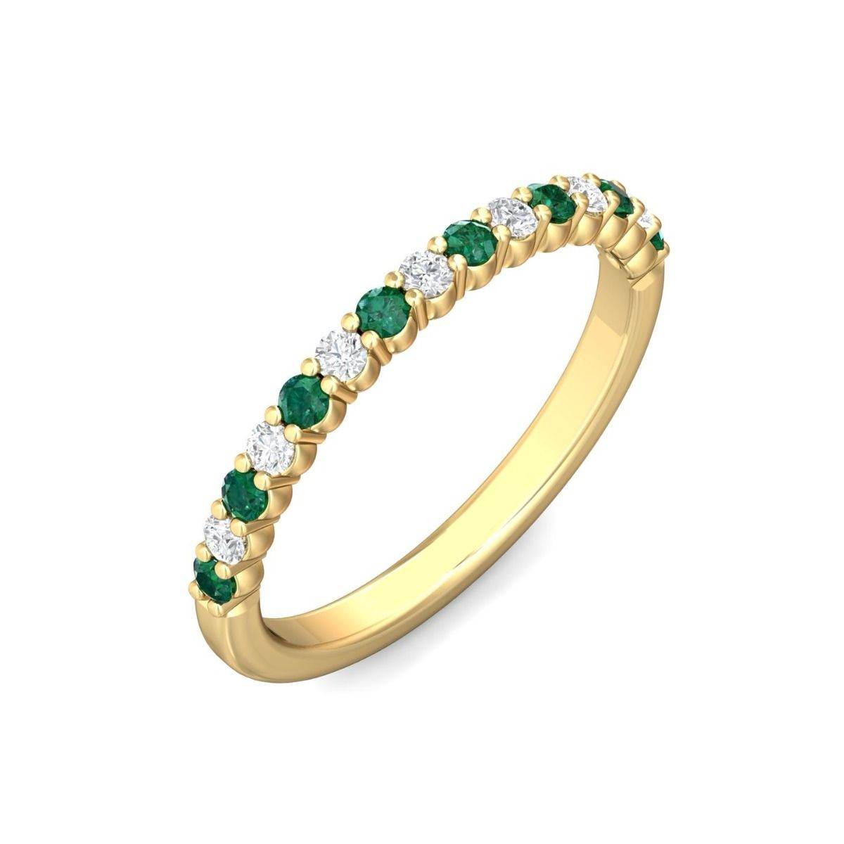 Emerald And Diamond 18K Yellow Gold Wedding Ring Share Prong Setting - DG & Co. Jewellery