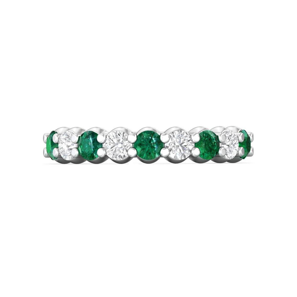 Emerald And Diamond Wedding Ring Share Claw Setting In 18K White Gold - DG & Co. Jewellery