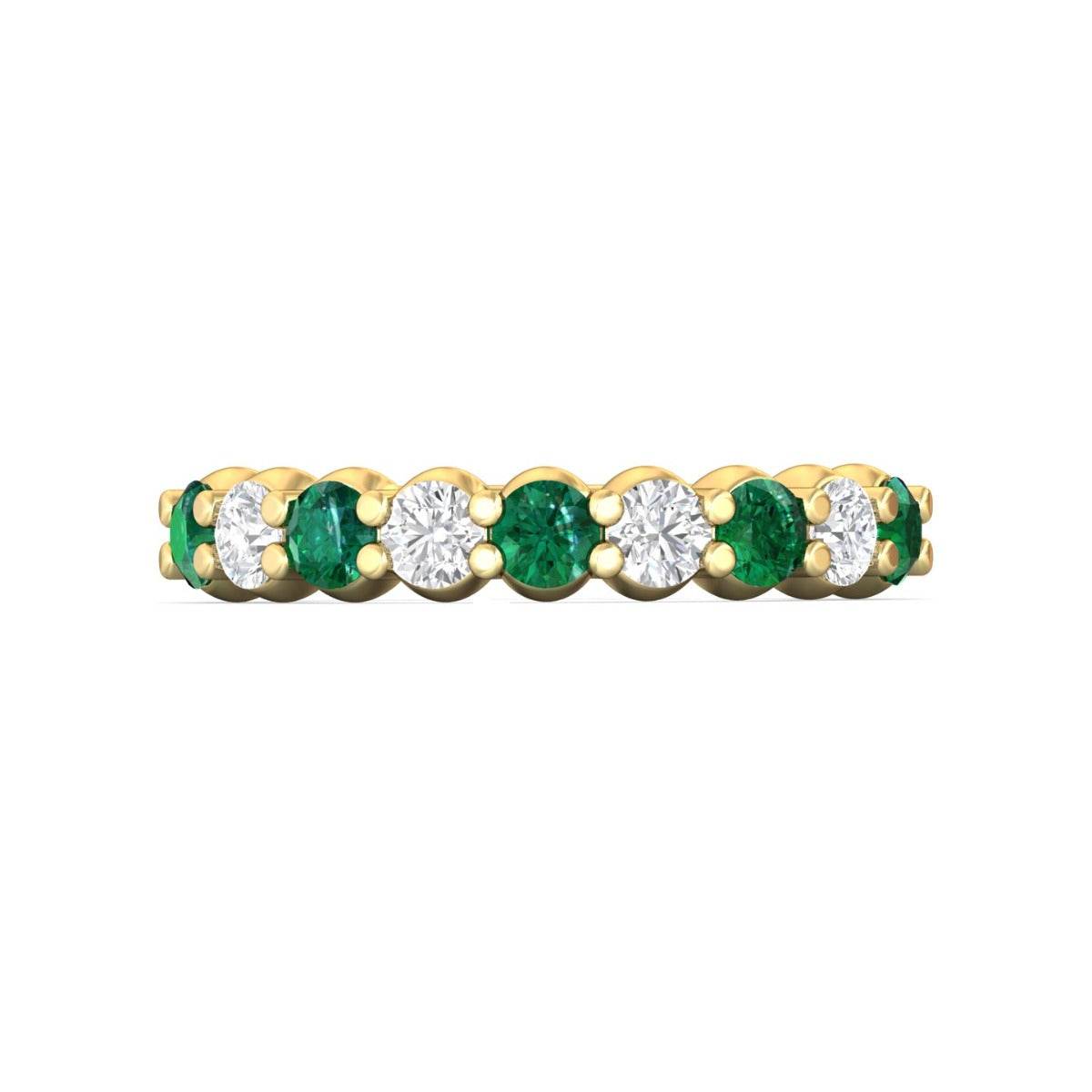 Diamond Emerald Women's Wedding Ring Share Prong Setting In 18K Yellow Gold - DG & Co. Jewellery