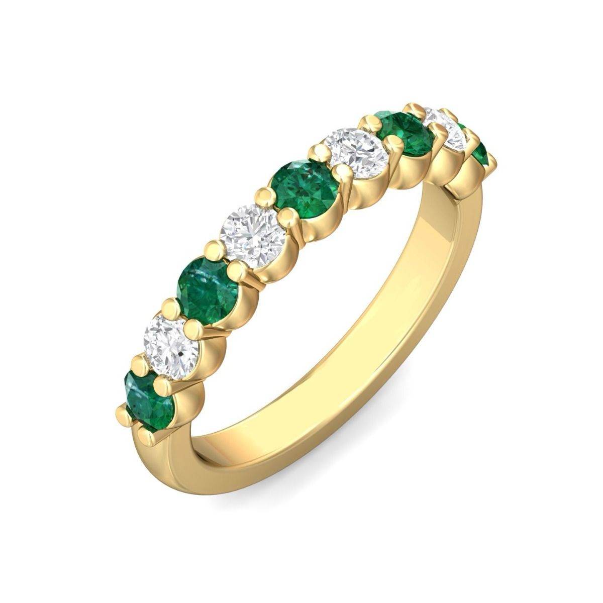 Diamond Emerald Women's Wedding Ring Share Prong Setting In 18K Yellow Gold - DG & Co. Jewellery