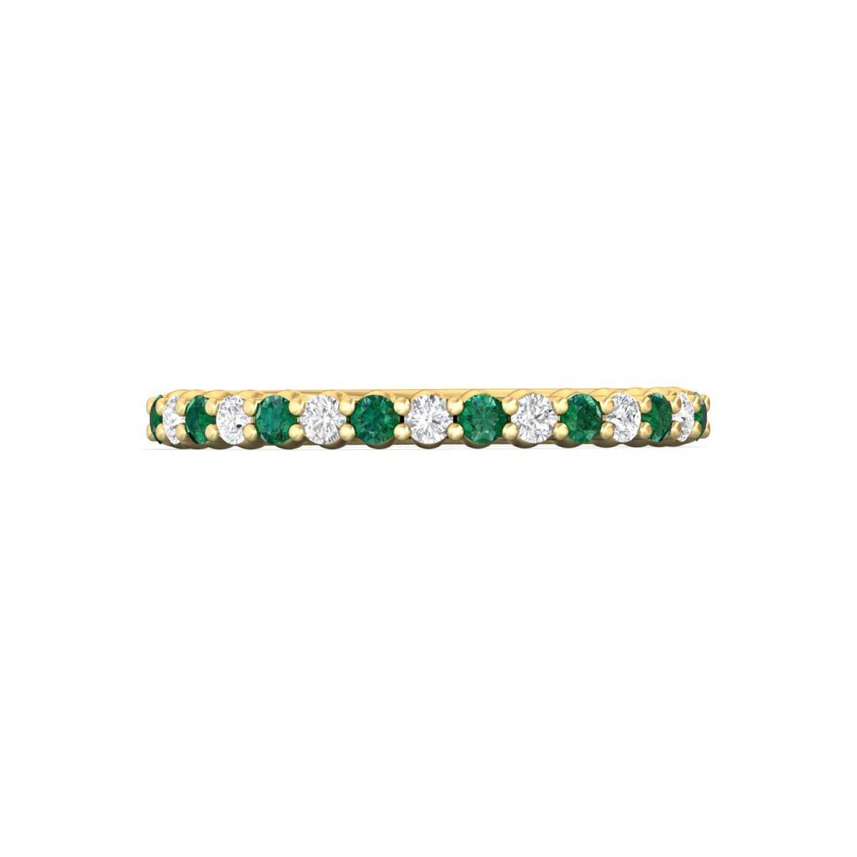 Emerald And Diamond 18K Yellow Gold Wedding Ring Share Prong Setting - DG & Co. Jewellery