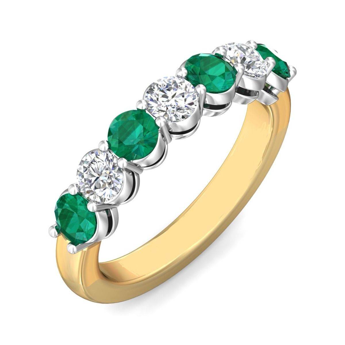 Four Stone Emerald Diamond Women's Wedding Ring Share Prong Setting In 18K White and Yellow Gold - DG & Co. Jewellery