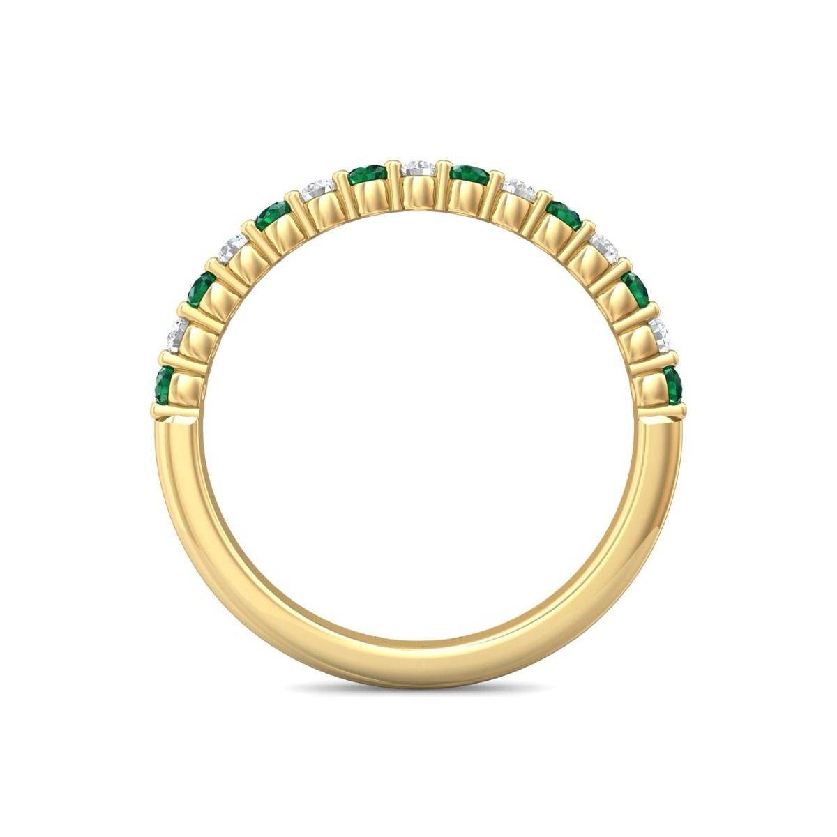 Emerald And Diamond 18K Yellow Gold Wedding Ring Share Prong Setting - DG & Co. Jewellery