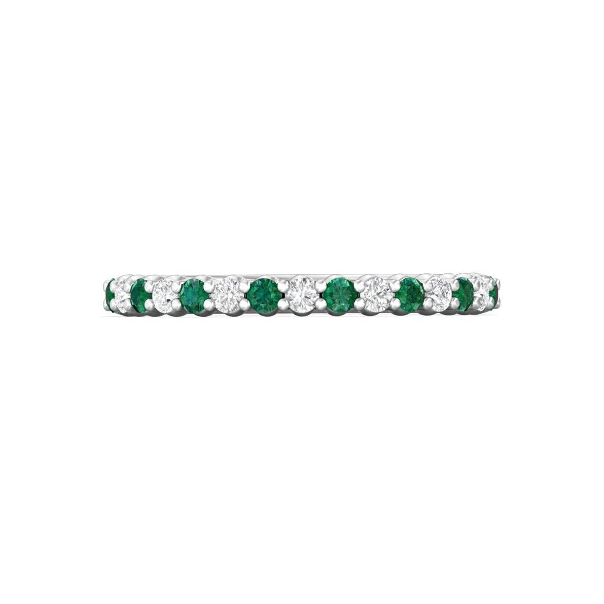 Emerald and Diamond Semi Eternity Classic Wedding Ring Set in 18K White Gold - DG & Co. Jewellery