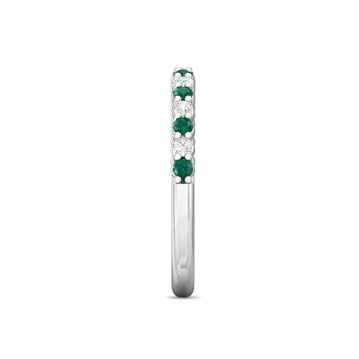 Emerald and Diamond Semi Eternity Classic Wedding Ring Set in 18K White Gold - DG & Co. Jewellery