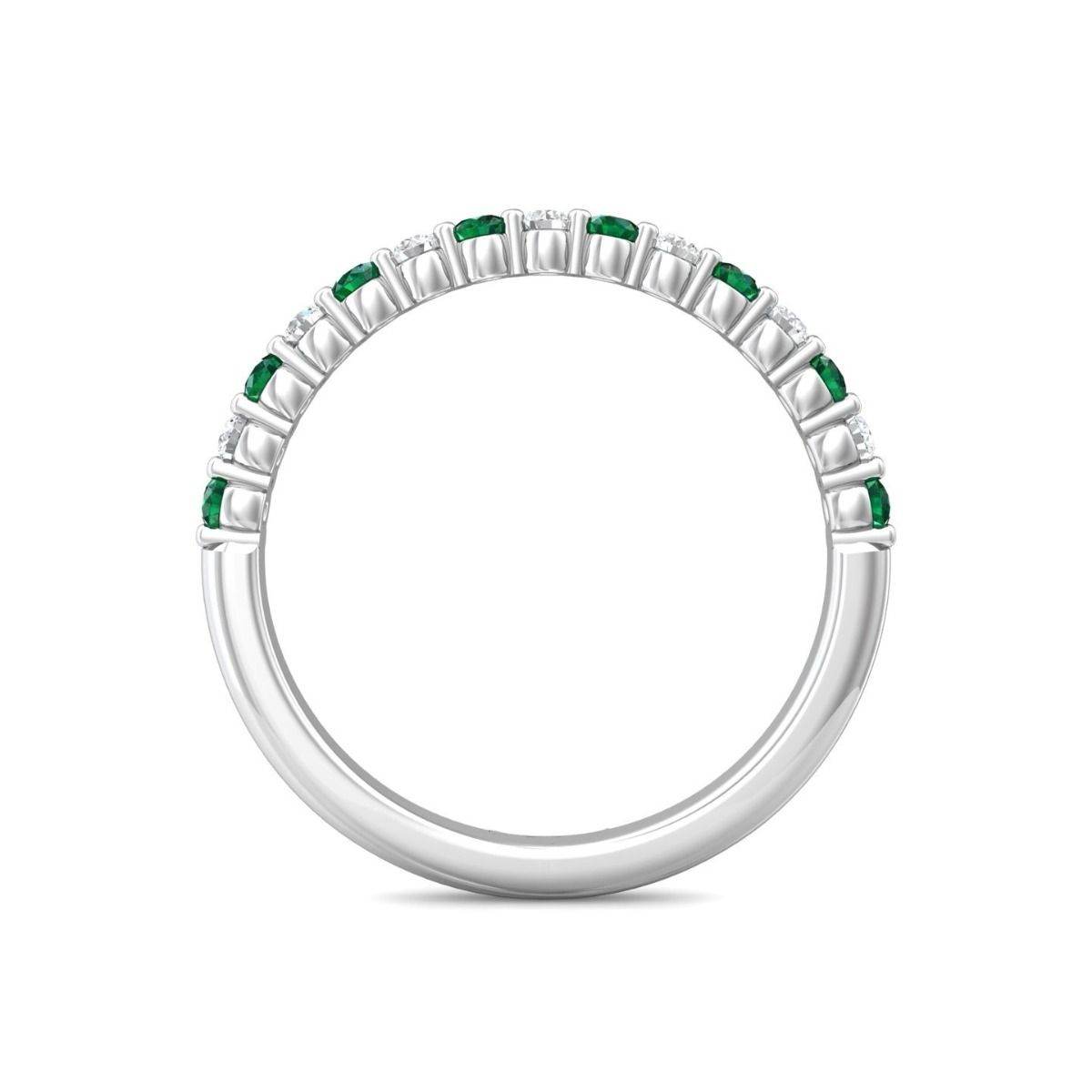 Emerald and Diamond Semi Eternity Classic Wedding Ring Set in 18K White Gold - DG & Co. Jewellery