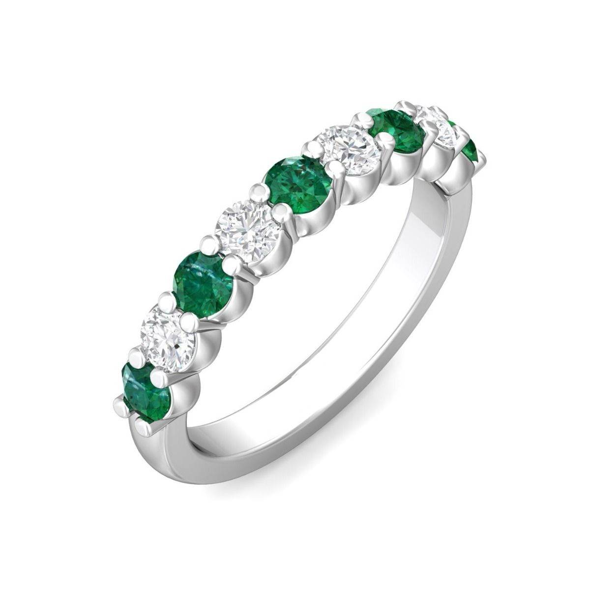 Emerald And Diamond Wedding Ring Share Claw Setting In 18K White Gold - DG & Co. Jewellery