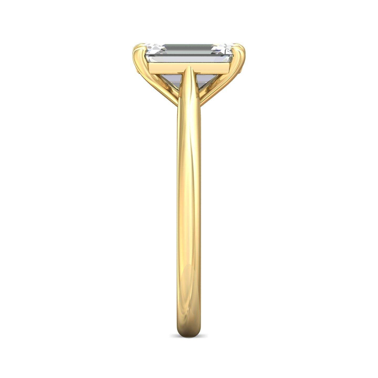 Emerald Cut Solitaire Diamond Engagement Ring With a Tapered Plain Band - 18K Yellow - DG & Co. Jewellery