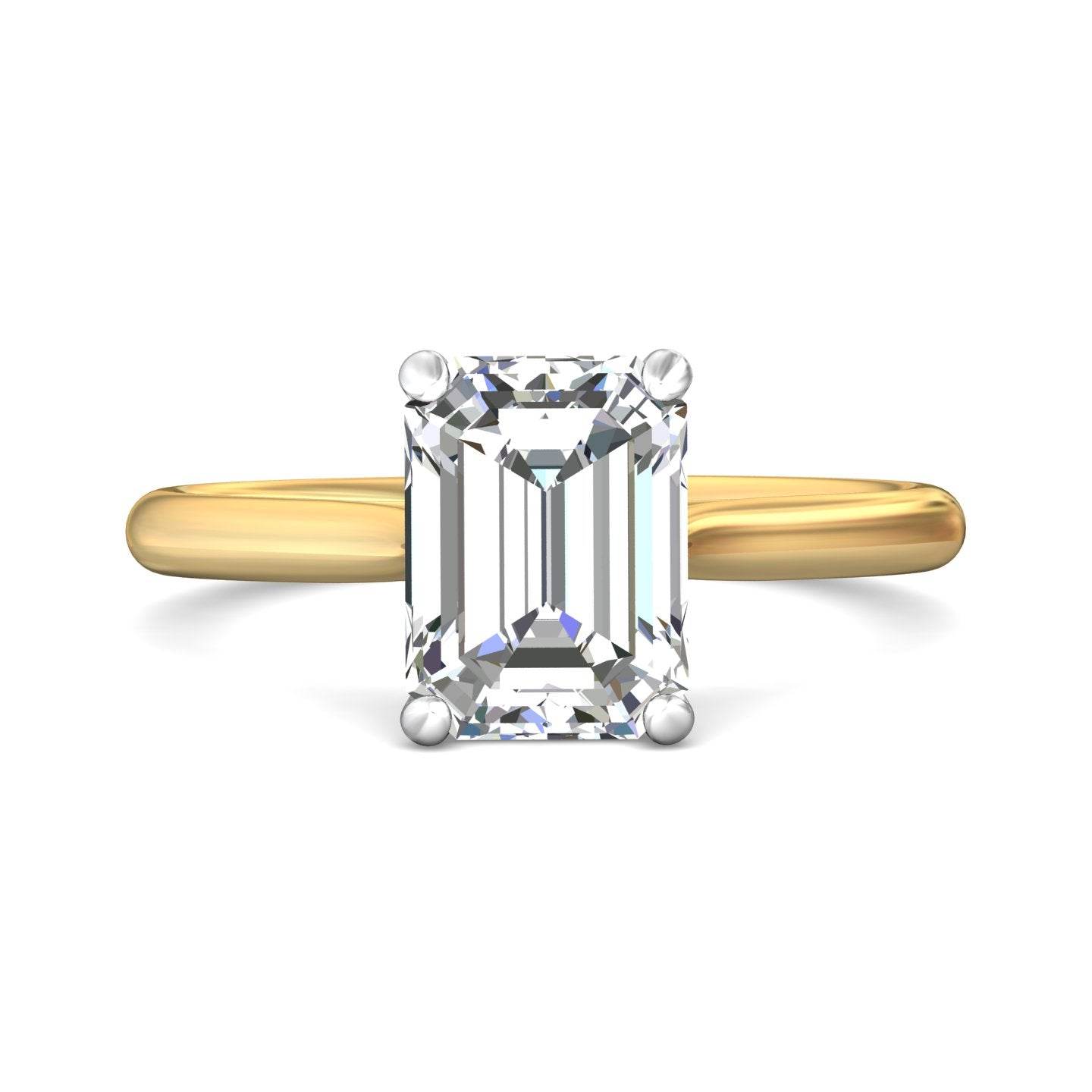 Emerald Cut Solitaire Diamond Engagement Ring With a Tapered Plain Band - 18K Yellow - DG & Co. Jewellery