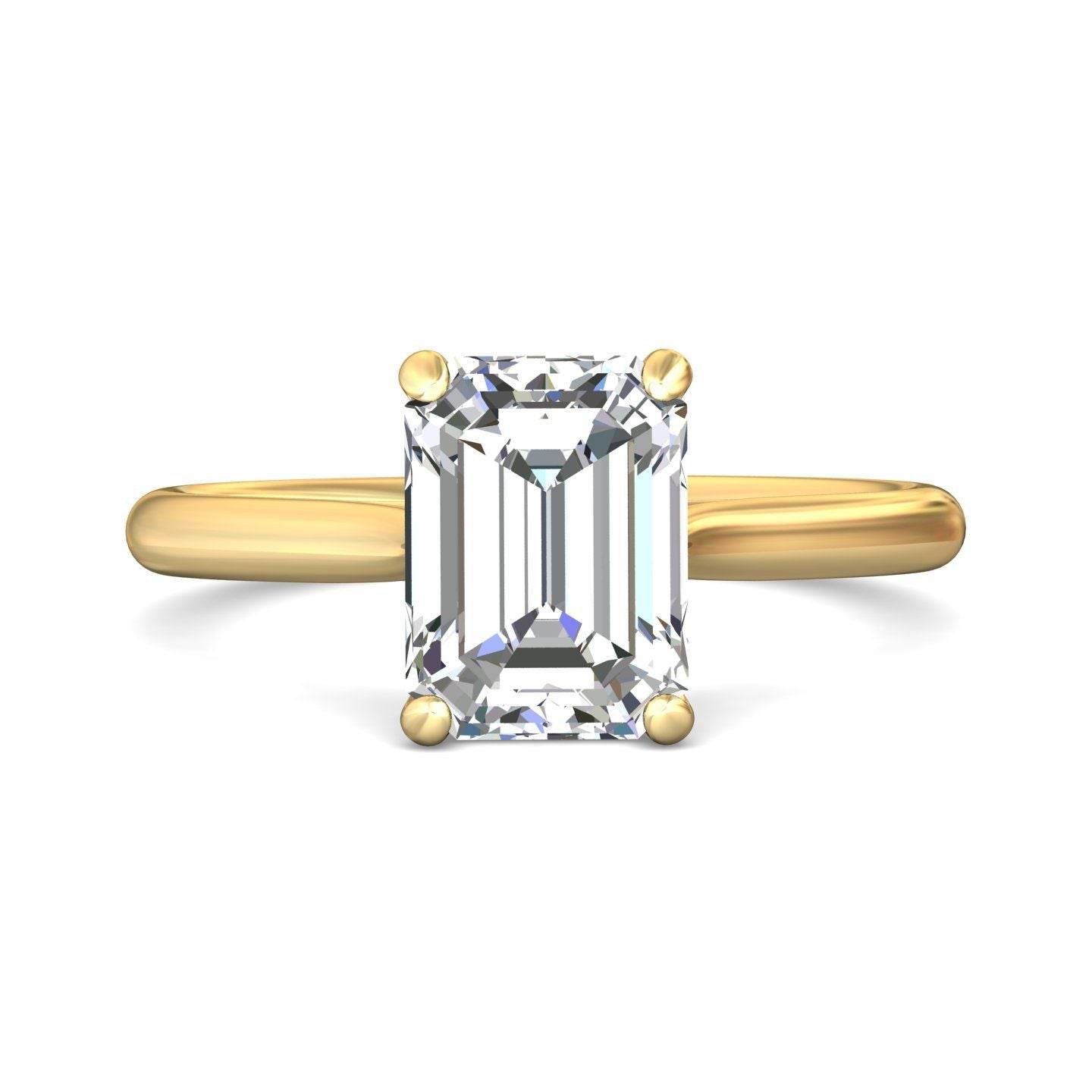 Emerald Cut Solitaire Diamond Engagement Ring With a Tapered Plain Band - 18K Yellow - DG & Co. Jewellery