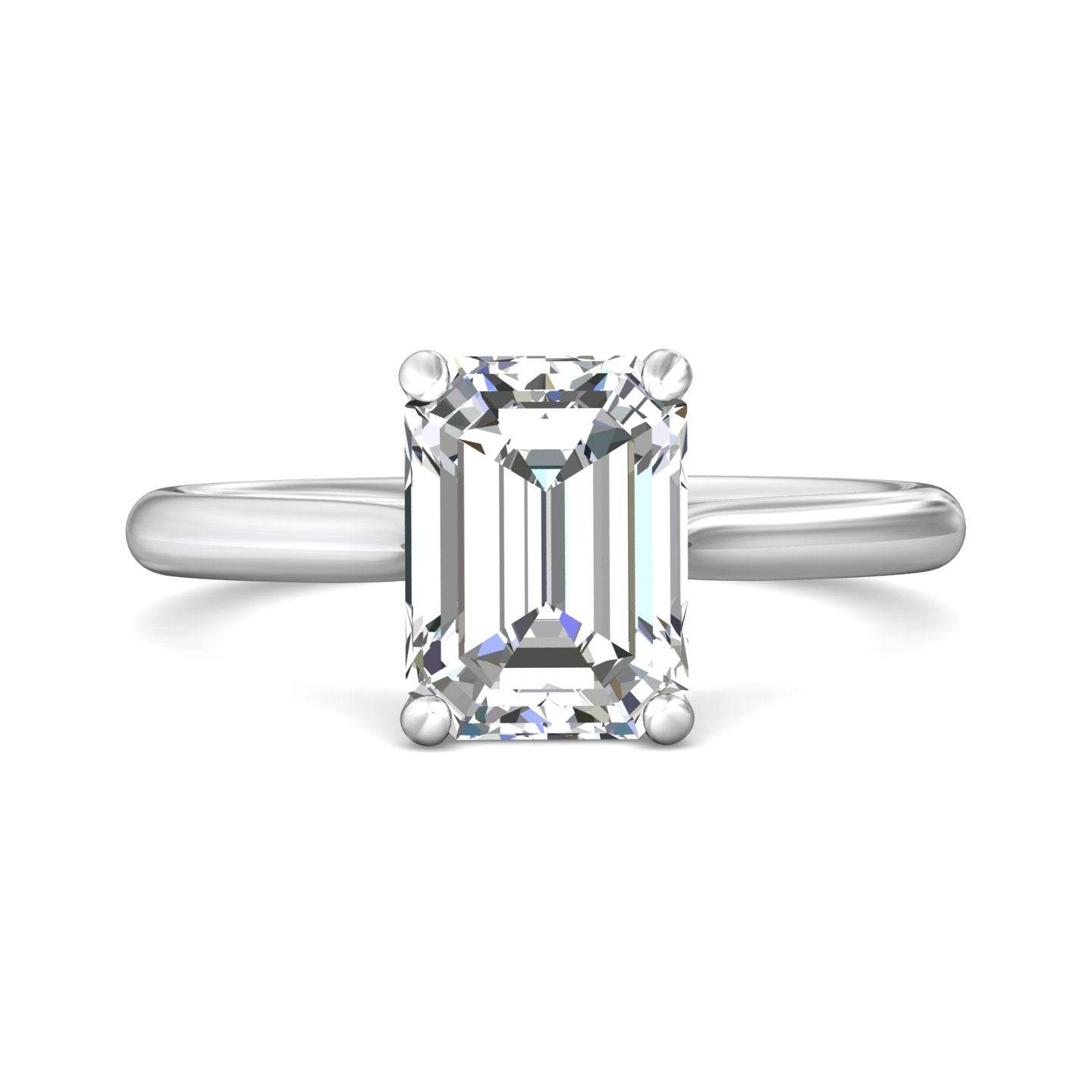 Emerald Cut Solitaire Diamond Engagement Ring With a Tapered Plain Band - Platinum - DG & Co. Jewellery