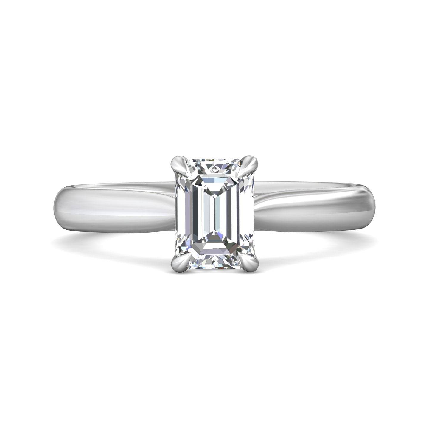 Emerald cut Solitaire 4 Claw Diamond Engagement Ring In a Plain Band - 18K White - DG & Co. Jewellery