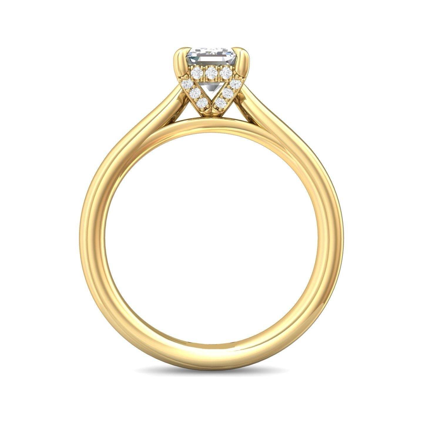 Emerald cut Solitaire 4 Claw Diamond Engagement Ring In a Plain Band - 18K Yellow - DG & Co. Jewellery