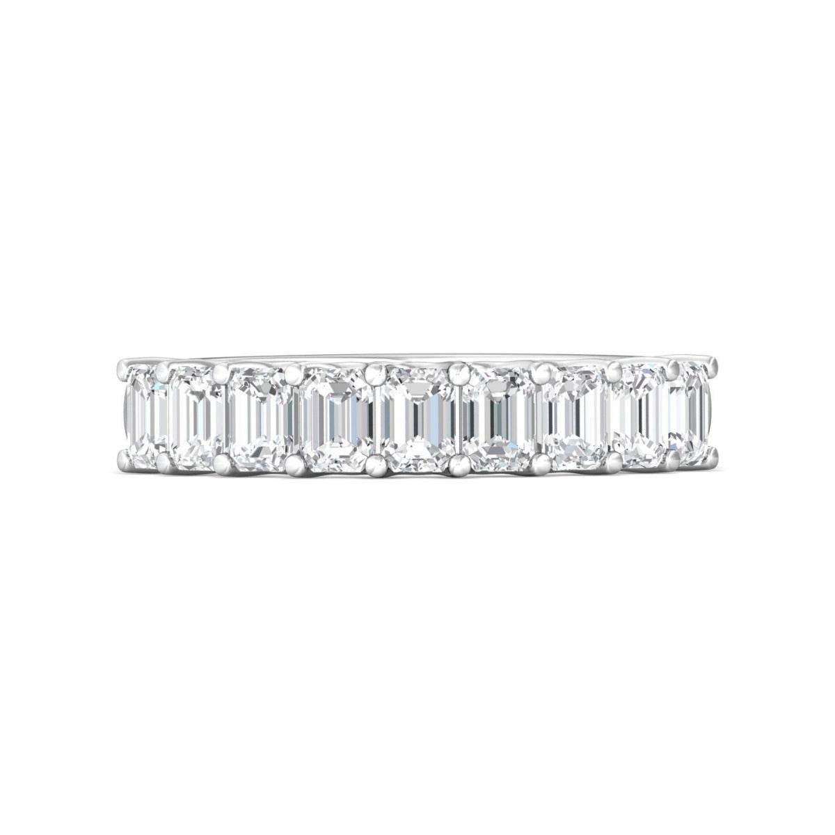 Nine Stone Emerald Cut Diamond Anniversary Wedding Band U Claw Setting In 18K White Gold - DG & Co. Jewellery