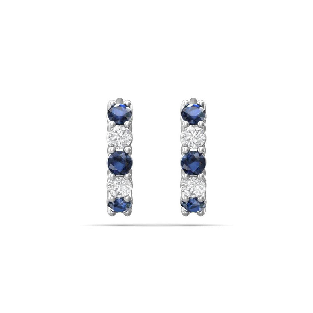 Diamond Sapphire Hoop Earrings Share Claw Setting In 18K White Gold - DG & Co. Jewellery