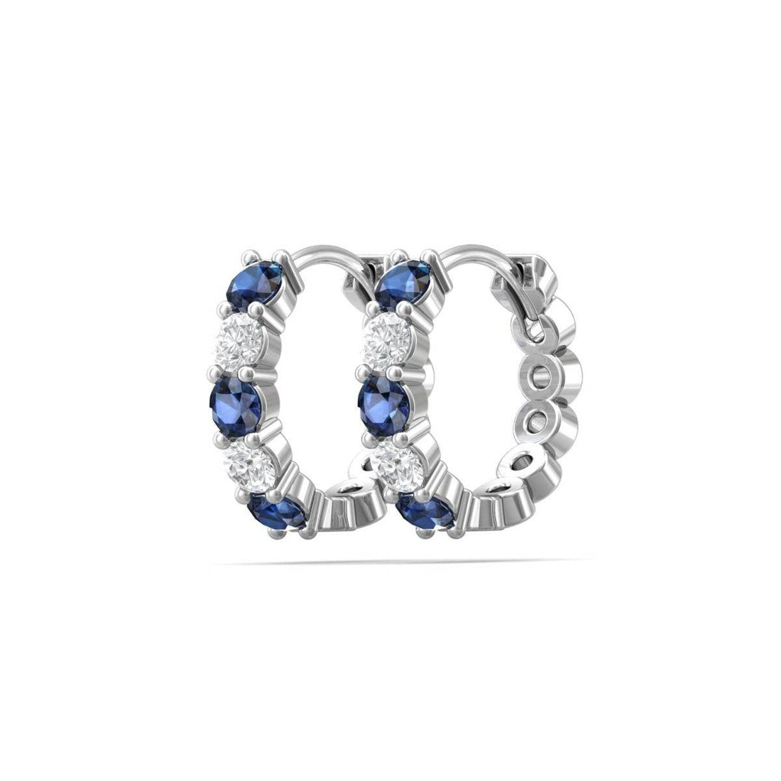 Diamond Sapphire Hoop Earrings Share Claw Setting In 18K White Gold - DG & Co. Jewellery