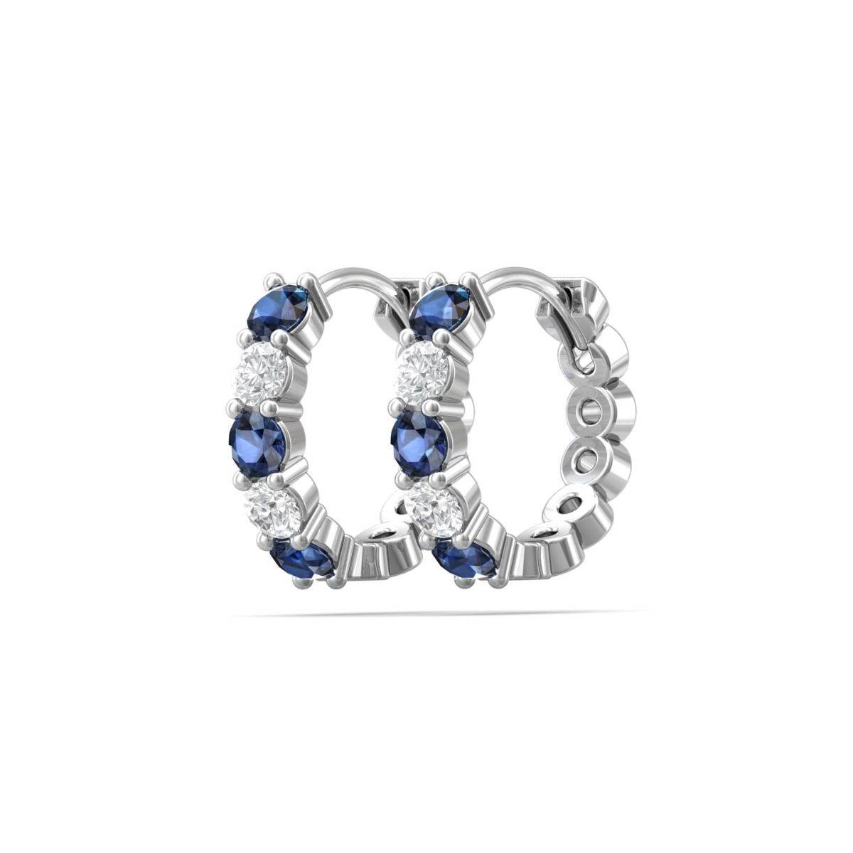 Diamond Sapphire Hoop Earrings Share Claw Setting In 18K White Gold - DG & Co. Jewellery