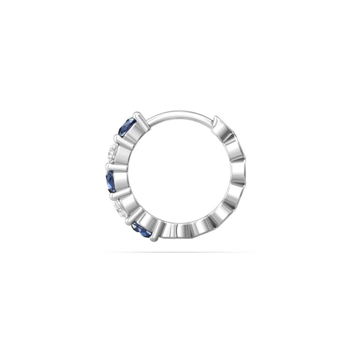 Diamond Sapphire Hoop Earrings Share Claw Setting In 18K White Gold - DG & Co. Jewellery