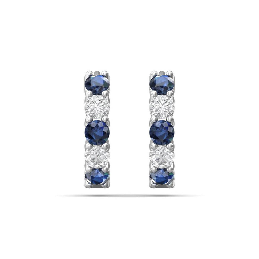18K White Gold Alternating Sapphire Diamond Hoop Earrings Share Claw Setting - DG & Co. Jewellery