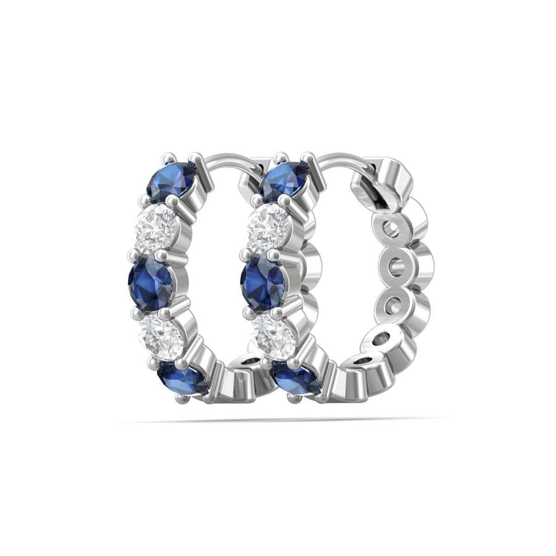 18K White Gold Alternating Sapphire Diamond Hoop Earrings Share Claw Setting - DG & Co. Jewellery