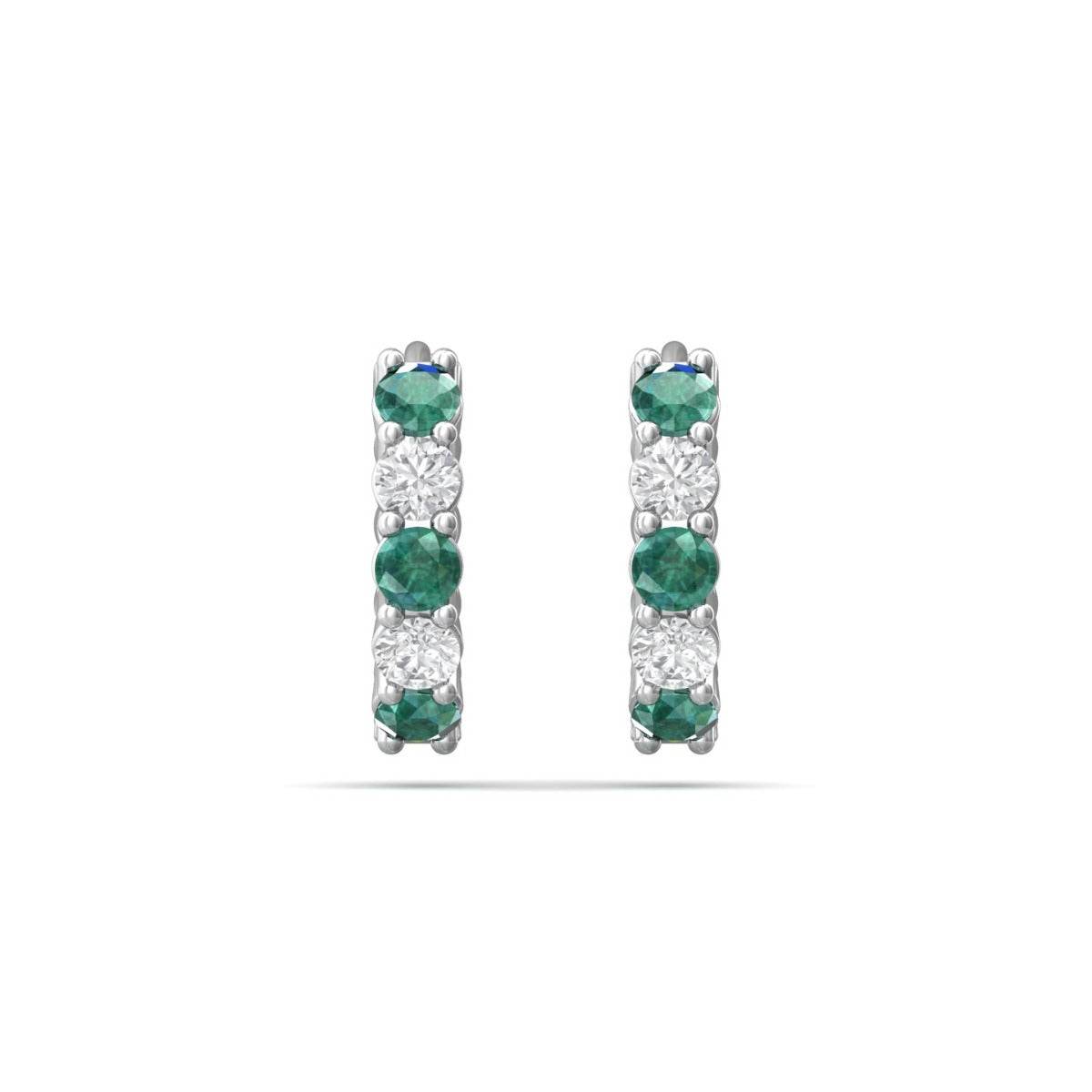 Hoop Emerald Diamond Earring Share Claw Setting In 18K White Gold - DG & Co. Jewellery