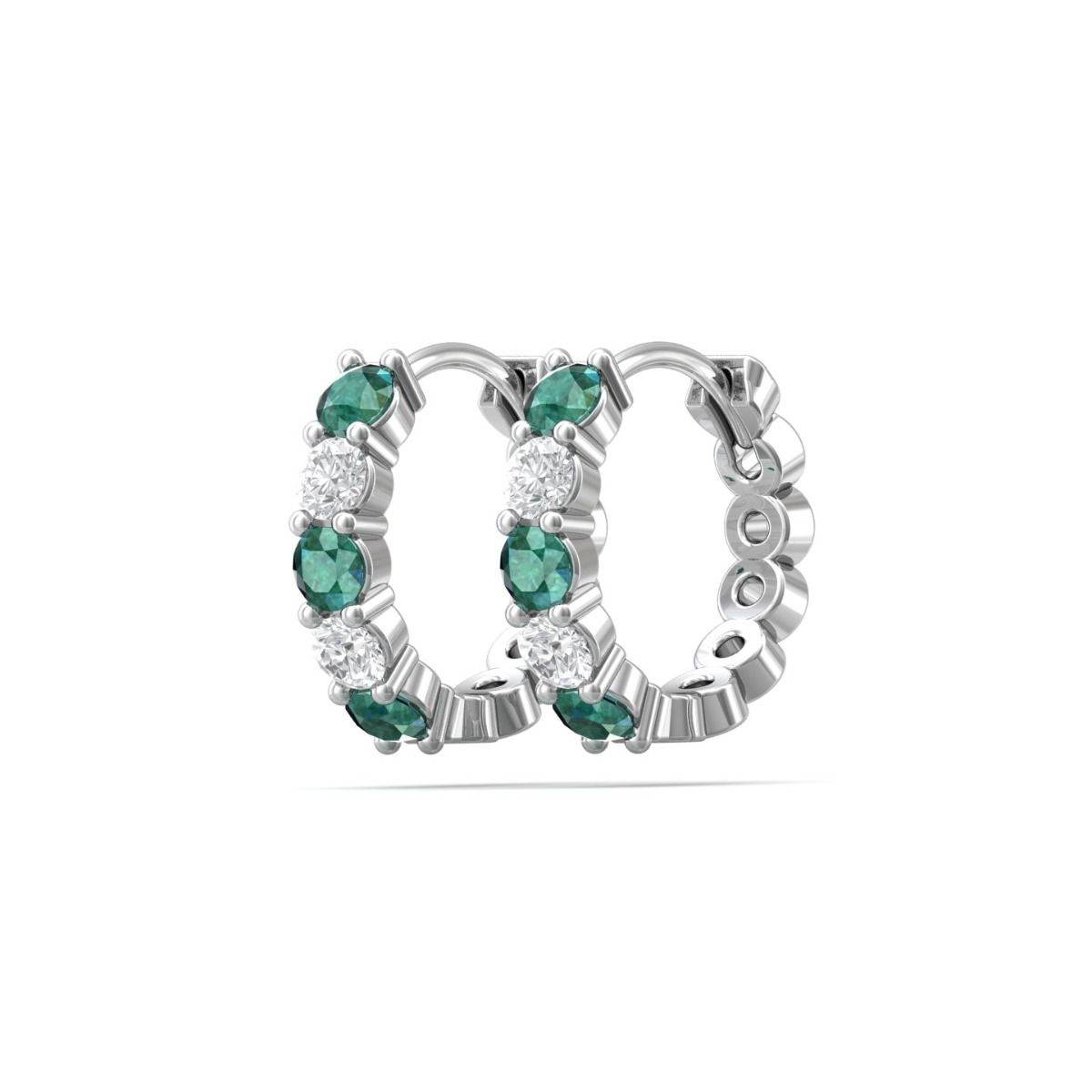 Hoop Emerald Diamond Earring Share Claw Setting In 18K White Gold - DG & Co. Jewellery
