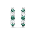 18K White Gold Alternating Emerald Diamond Hoop Earrings Share Claw Setting - DG & Co. Jewellery